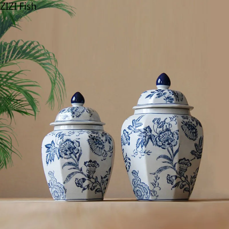 

Classical Ginger Jar General Jar Ceramic Candy Pots Tea Caddy Vintage Blue and White Porcelain Storage Jars Cosmetic Jar