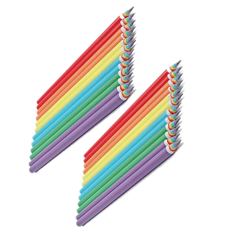 

24Pcs Rainbow Paper Pencil Children's Writing And Painting HB Professional Art Sketch Comic Stroke Pen School Supplies