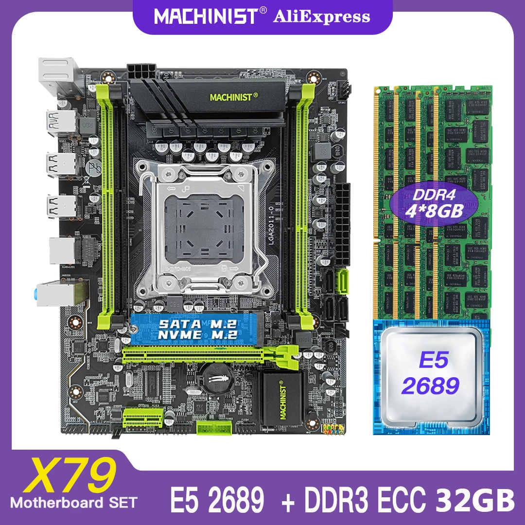 

MACHINIST X79 комплект материнской платы с Xeon E5 2689 ЦП LGA2011 комплект процессора 32 Гб (4*8 ГБ) DDR3 ECC ОЗУ память Nvme M.2 M-ATX X79 282