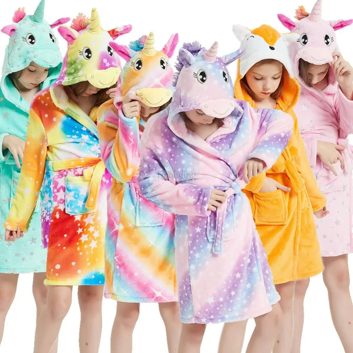 

Bath Hooded Animal Children's Kids Kigurumi Pajamas Unicorn Sleepwear Cartoon Winter Robe Bathrobe Bathrobe Towels Flannel Girls
