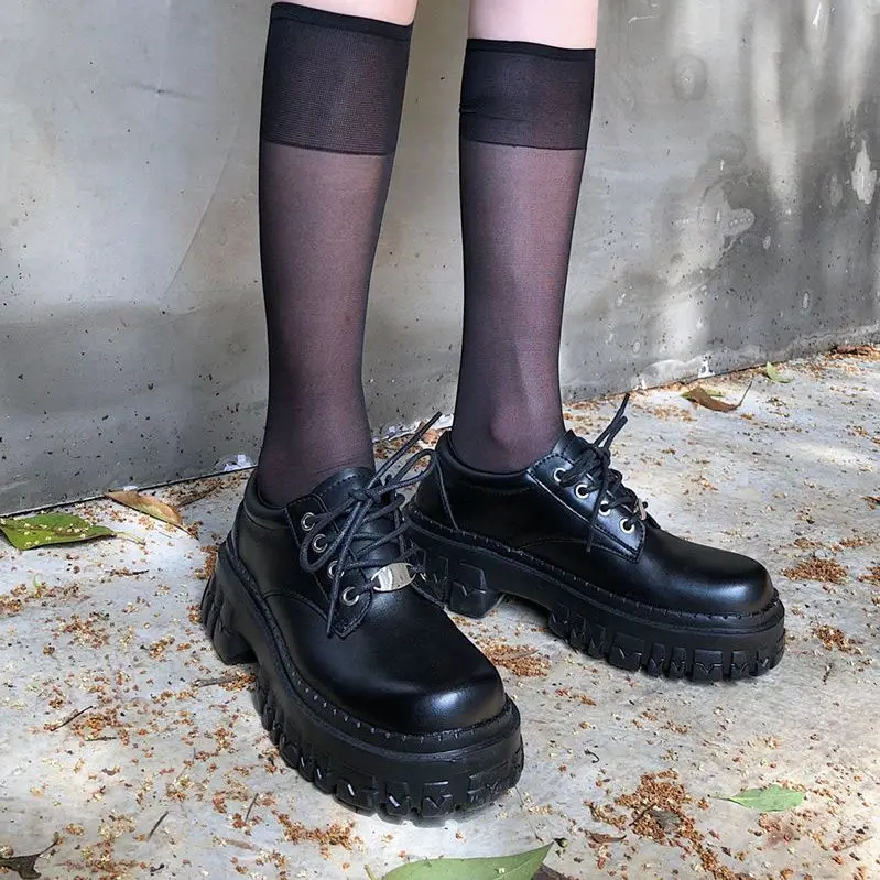 Туфли-оксфорды женские на платформе небольшие кожаные туфли высокий толстый