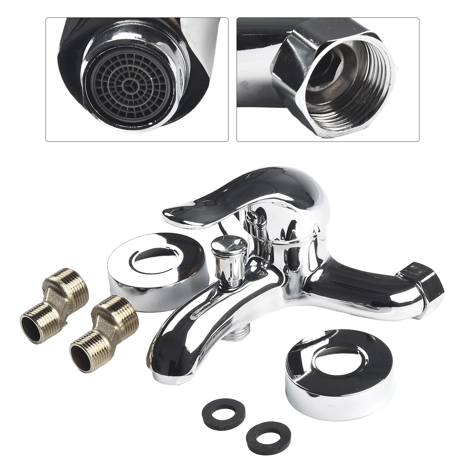

Durable Basin Faucets Mixing Valve Kits Modern Set Silver Wall Mounted Zinc Alloy Accessories Dual Spout Bathroom