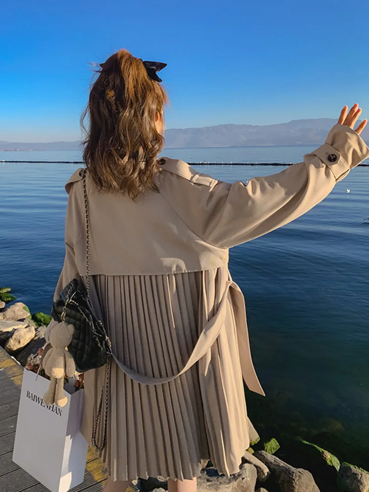 LANMREM дизайнерский Тренч с поясом пальто для женщин длинный рукав однотонный пояс