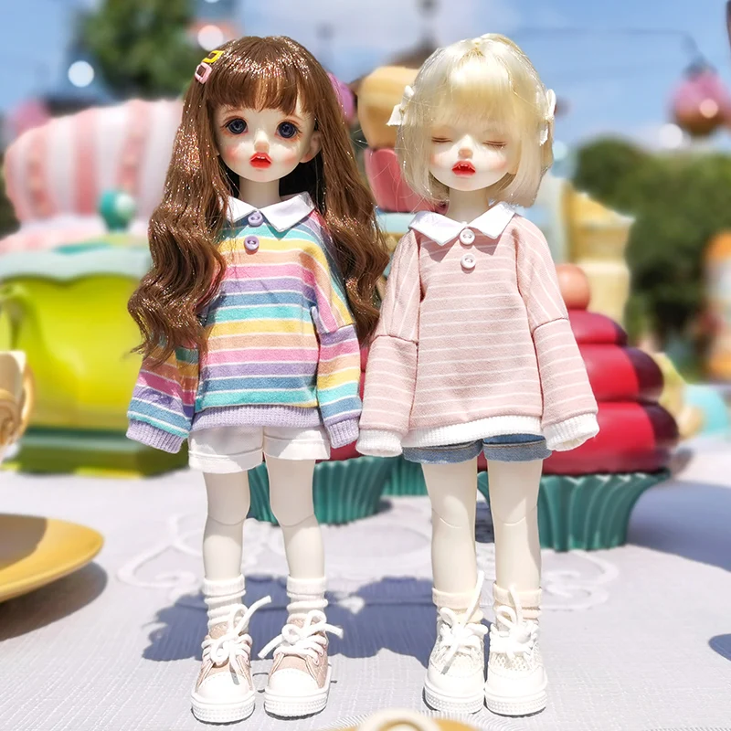 

BJD6 Points Doll Costume Accessories Rainbow Stripe Sweater Long Sleeve Top 1/6 Yosd Doll Costume