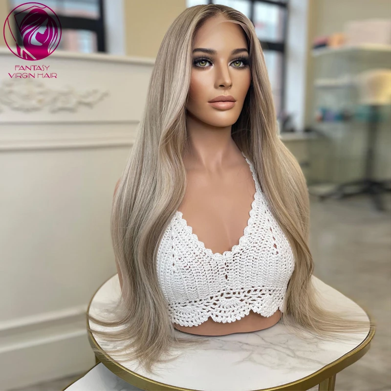 Ash Blonde Wigs Human Hair Virgin Brazilian Hair Natural Straight Full Lace Wigs for Women 13x6 Lace Frontal Wig Glueless HD 30