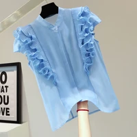 pleated ruffled stitching shirt 2022 summer blouse top female loose solid color casual thin chiffon shirts girls lady blouses