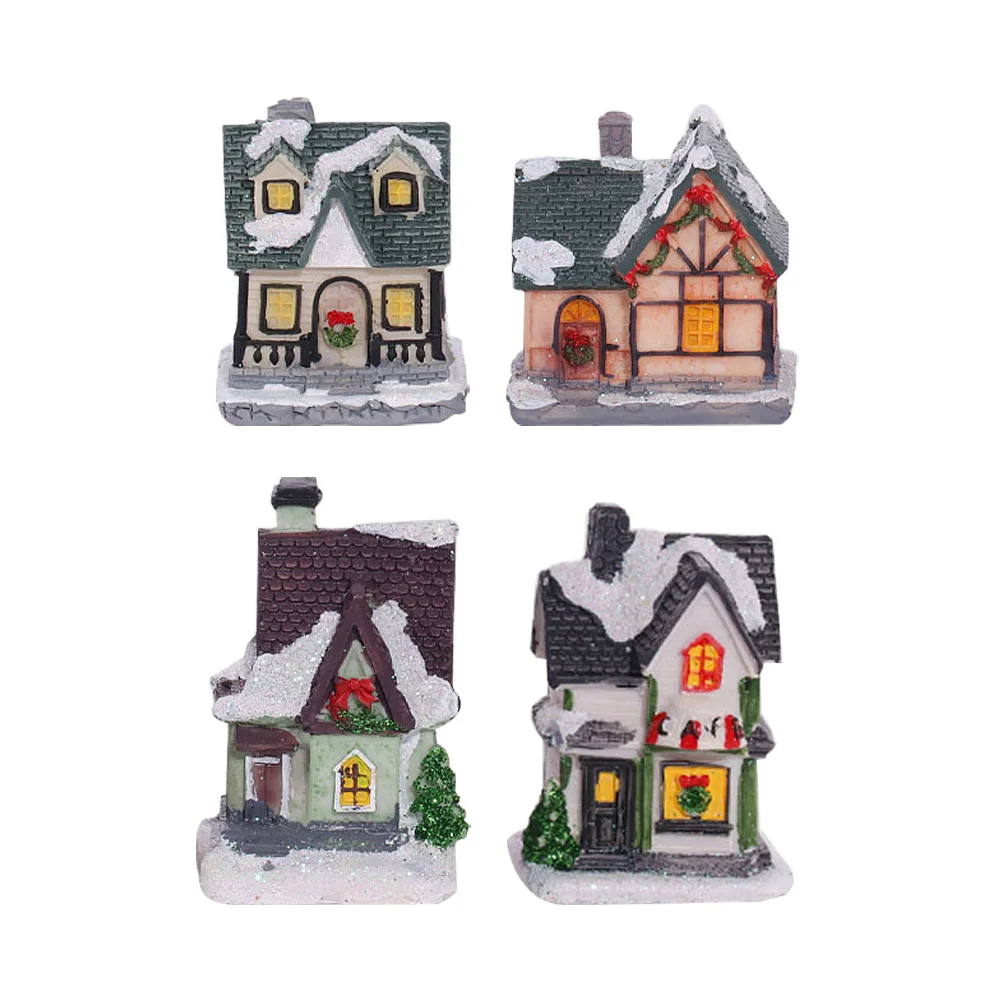 

4Pcs Christmas Decorations Christmas Village Houses Christmas Luminous Village for Desktop Party Xmas