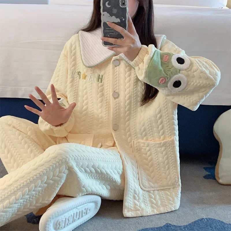 5XL плюс размер пижамный комплект с героями мультфильмов женский осенне-зимний