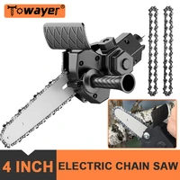 4 inch electric chain saw mini woodworking pruning chainsaw electric drill garden trimming saw power tools with spare chain