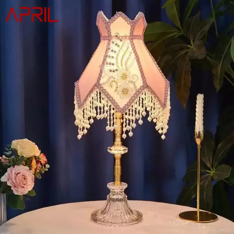 

APRIL French Table Lamp American Retro Living Room Bedroom Villa European Pastoral Creative Tassels Desk Light