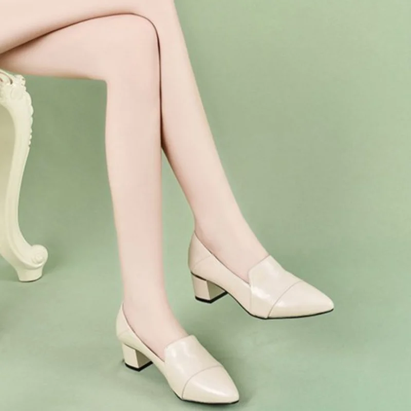 SIKETU medium heel leather shoes Woman Shoes Medium Heel Ladies Women's Shoes Heels Comfort Women Pumps  Black  New