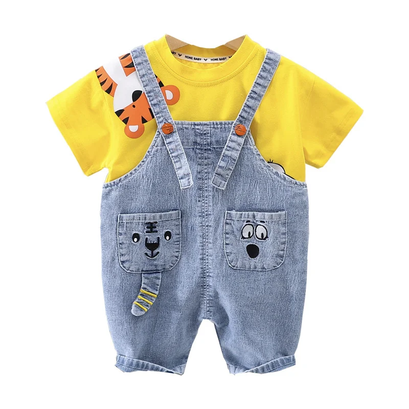 

New Summer Baby Clothes Suit Children Boys Girls Fashion Cotton T-Shirt Overalls 2Pcs/Set Toddler Casual Costume Kids Sportswear
