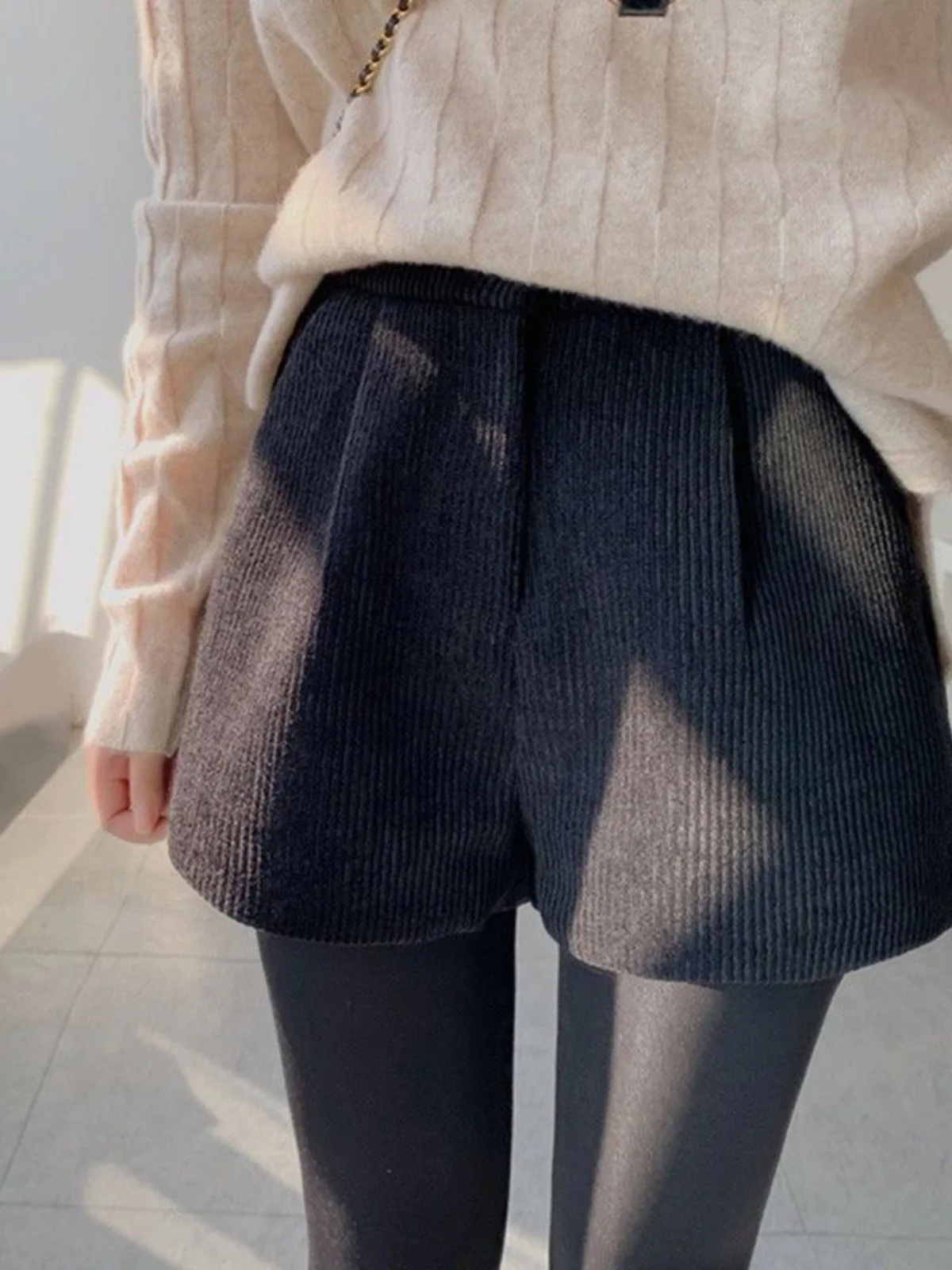 Plus Size Autumn and Winter Shorts Women Outer Wear Plus size Black Elastic Chubby Girl Casual Fashion Loose Slimming ...