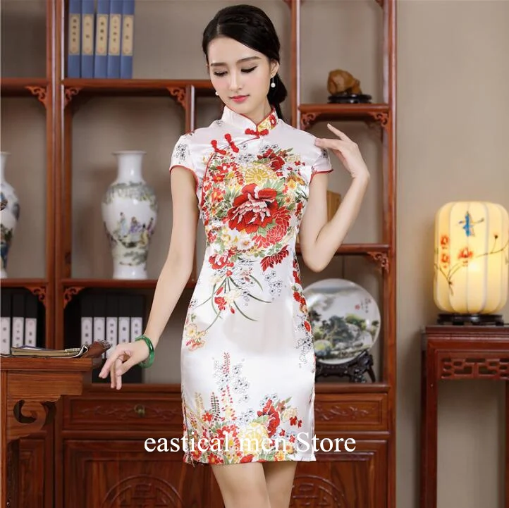 Атласное платье Ципао для девочек летняя уличная одежда улучшенное в китайском