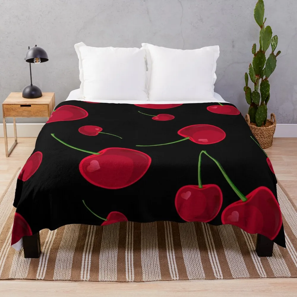 Blanket Red Fresh Fruit Pattern Super Soft Warm Lightweight King Queen Full Size for Living Room Couch Sofa Cherry Flannel Throw