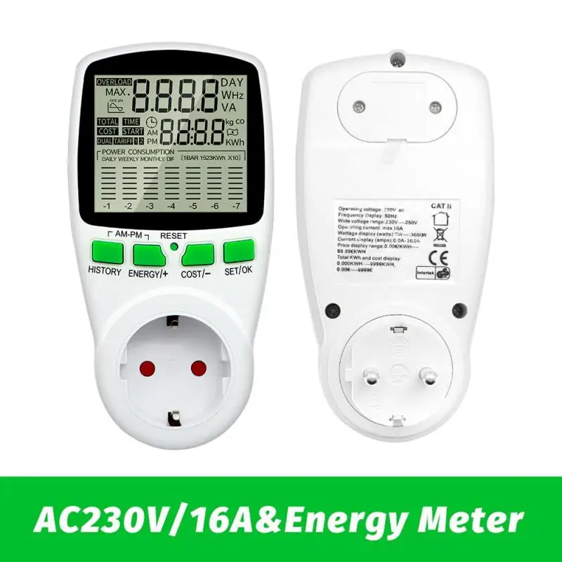 

Electricity Power Meter EU/US/UK Plug Wattmeter Wattage Kwh Voltage Current Meter Socket Energy Meter LCD Screen Power Analyzer