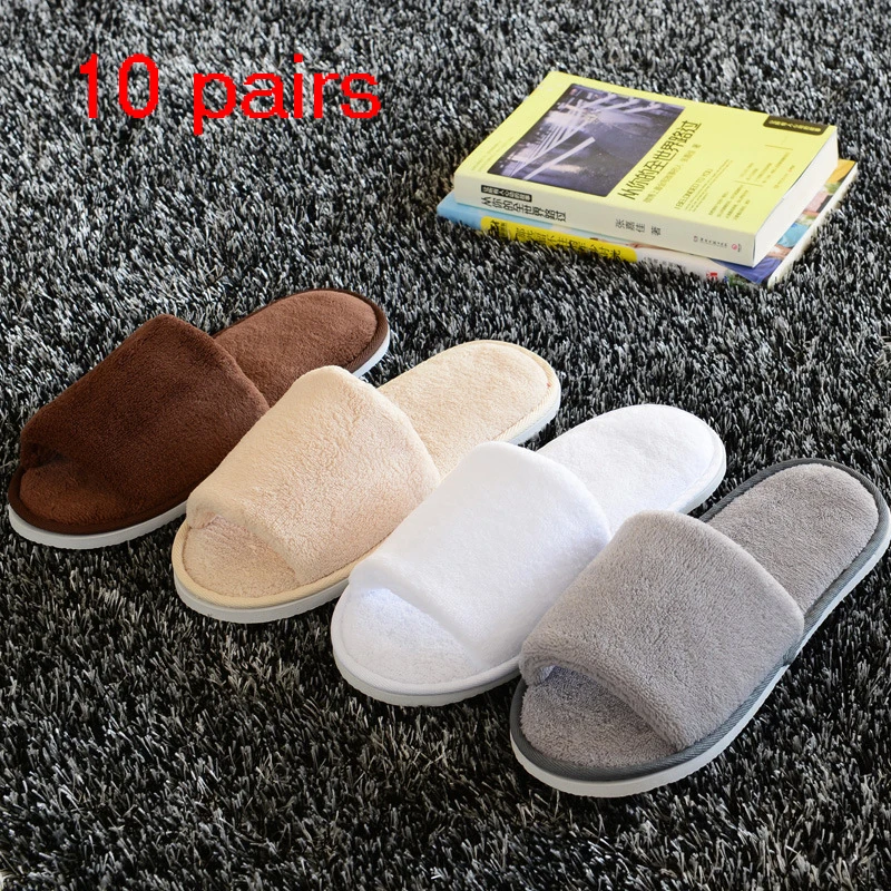 

10 Pair Unisex Soft Bottom Winter Slippers Hotel Travel Portable Slippers Disposable Home Guest Indoor Cotton Fabric Slipper