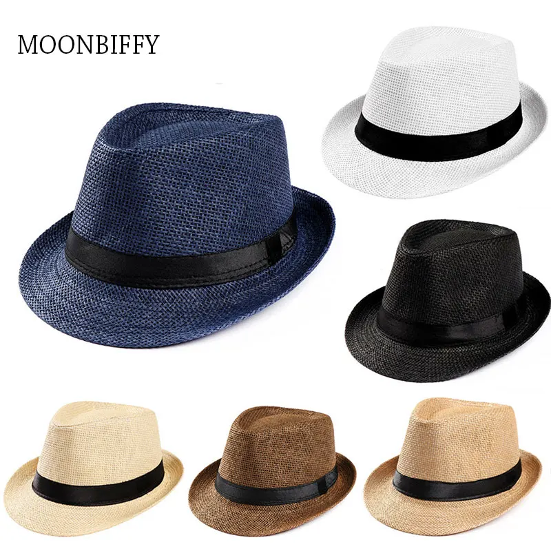 

Unisex Sunhat Women Men Fashion Summer Casual Trendy Beach Sun Straw Jazz Band Hat Cowboy Fedora Hat Gangster Cap