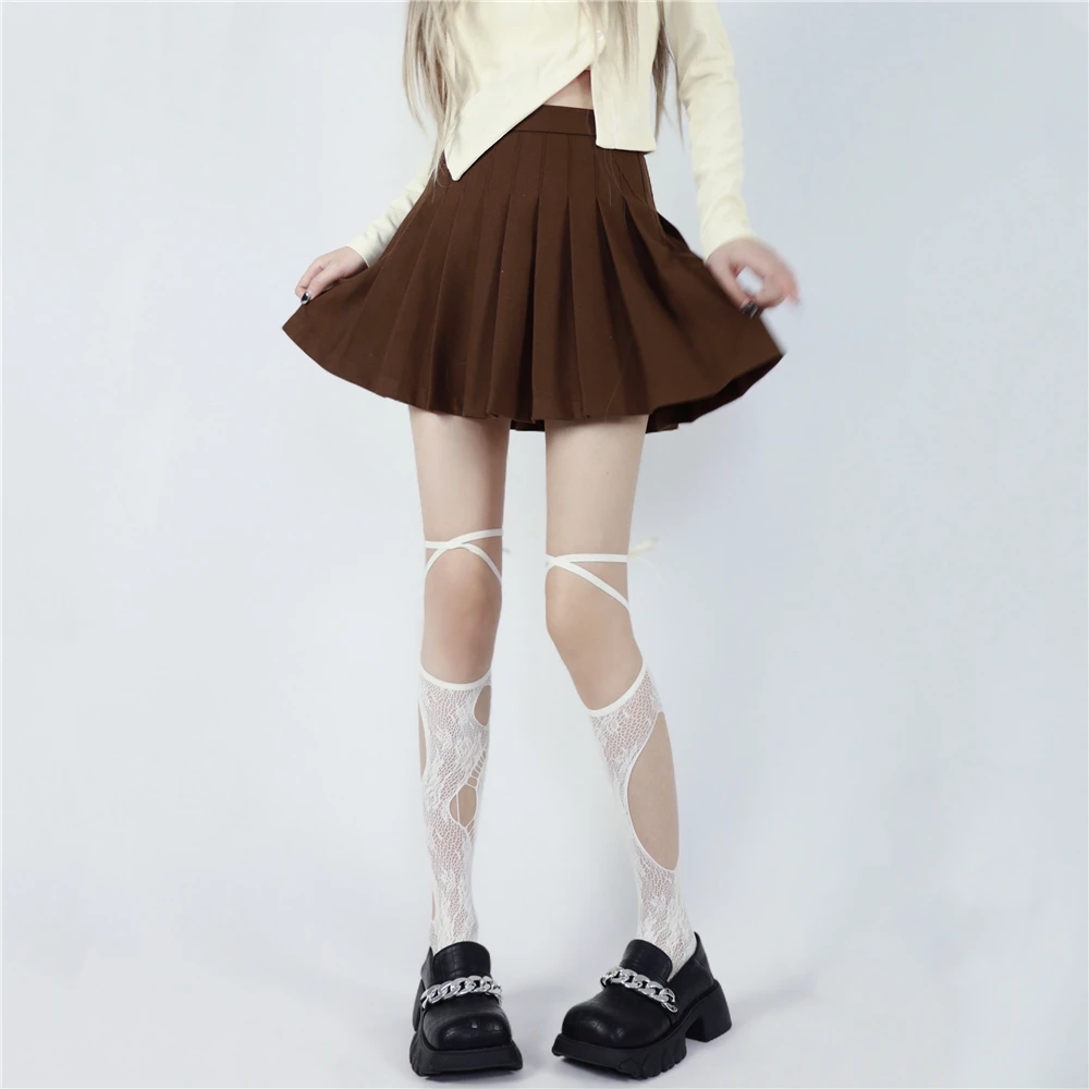 Sweet and Spicy Irregular with Personality Ripped White Calf Socks Internet Celebrity Y2g Hollow out Strap Tube Socks