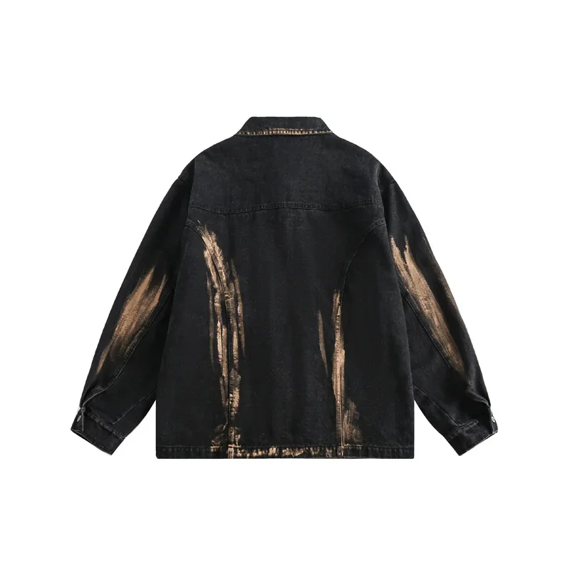 NicheTrendy винтажная потертая джинсовая куртка мужская свободная посадка в уличном