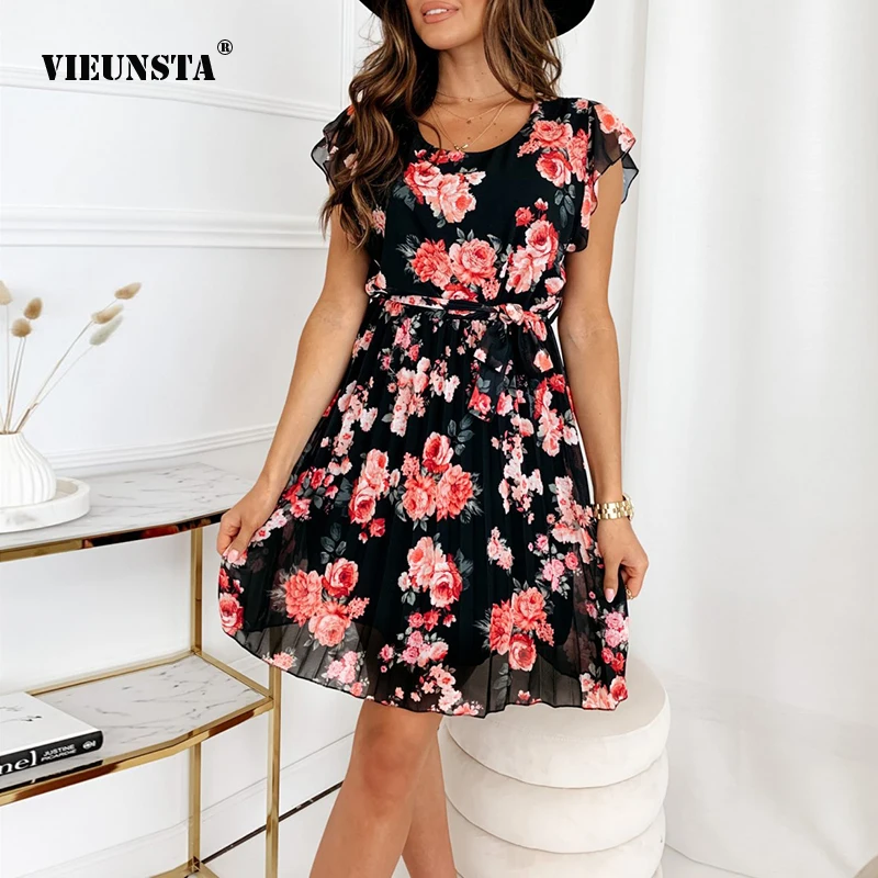 Женское шифоновое платье с оборками повседневное элегантное мини коротким