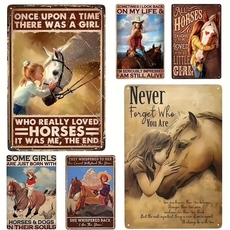 Винтажная металлическая ржавая вывеска в стиле вестерн Девушка на лошади