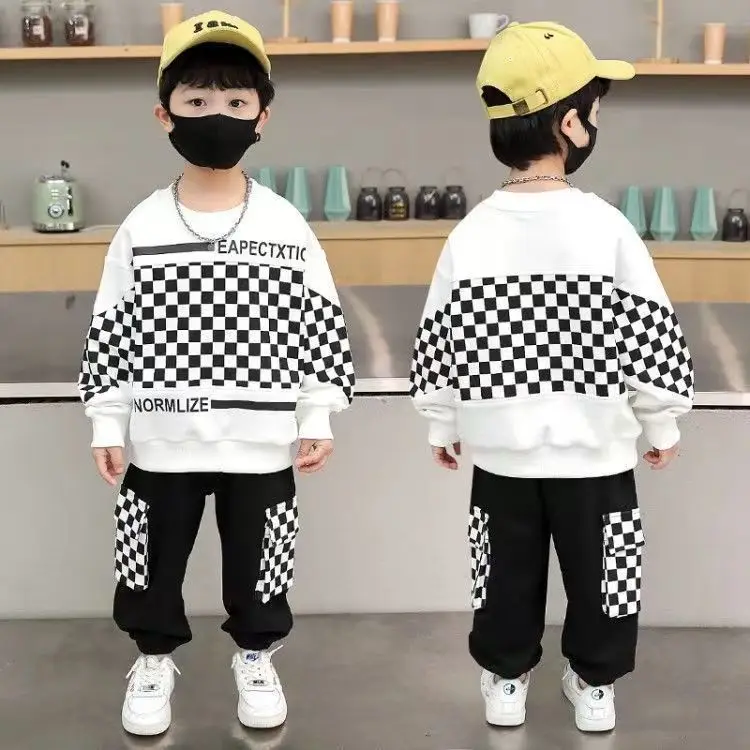 Спортивный костюм для мальчиков модный красивый детский корейский пуловер и