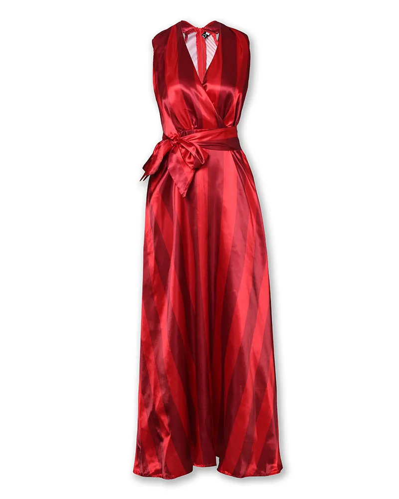 Женское вечернее платье макси с градиентными полосками и V-образным вырезом без