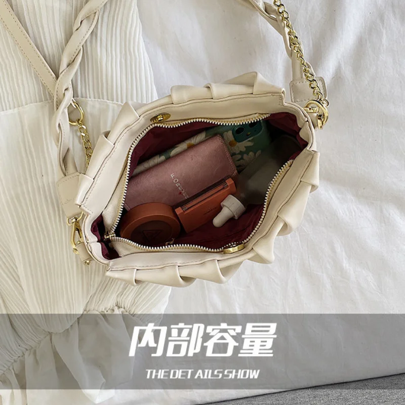 Women's Retro Fashion Ringer PU Fold Hand Bags for Women Simple Luxury One Shoulder Small Square Underarm Bolsa Feminina Handbag