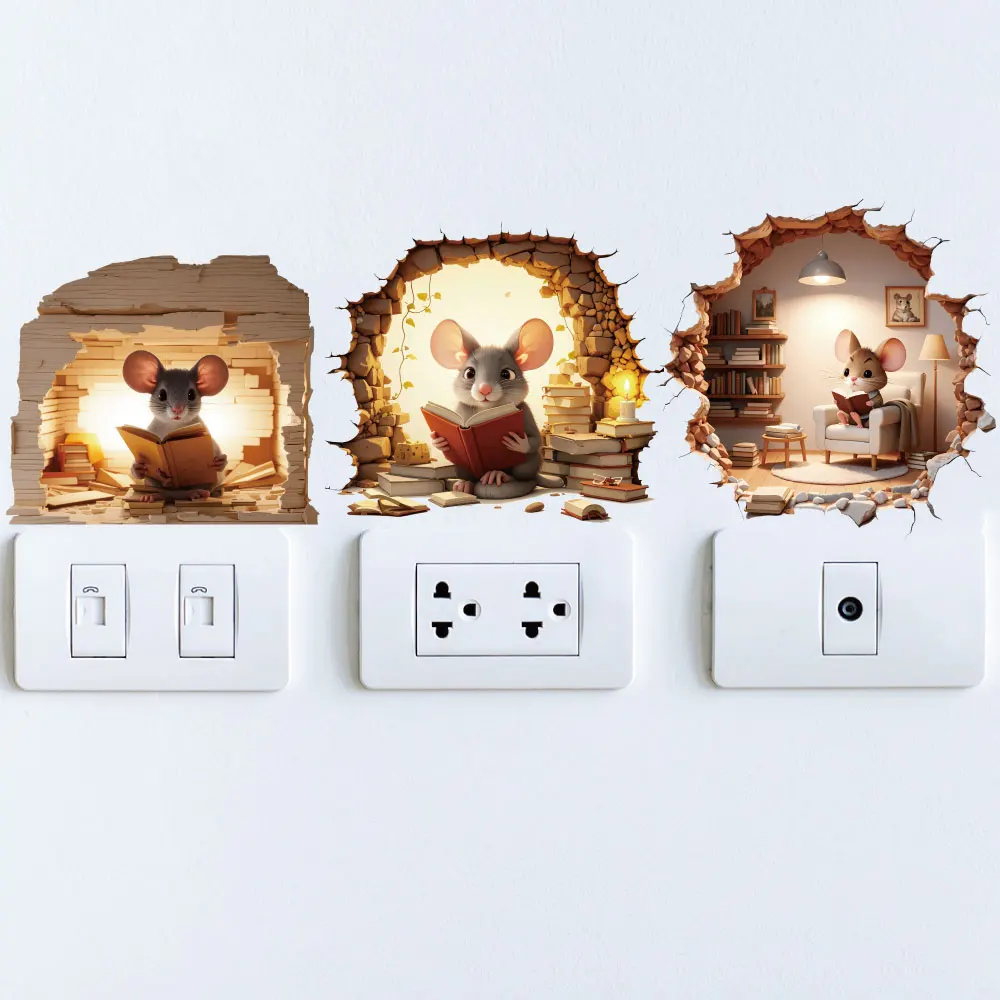 

3D наклейка с отверстием для мыши для детской комнаты