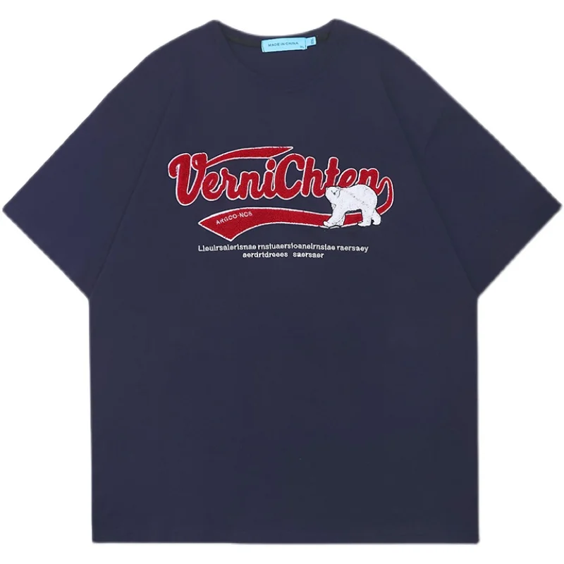 

Streetwear Harajuku T-Shirt Hip Hop Cartoon Flocking T Shirt 2022 Men Summer Retro Short Sleeve Tshirt Couple Tops Tees Apricot