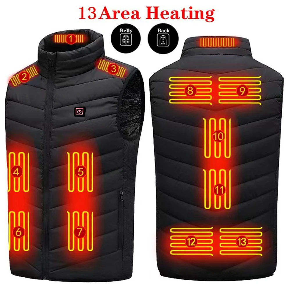 

13 Places Areas Thermal Clothing Warm USB Winter Heated Jacket Washable Electric Heated Vest Oversized 5XL for Outdoor Hunting