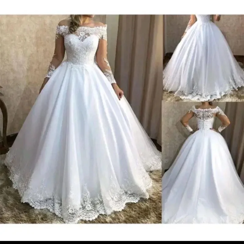 Vestido De Noiva с открытыми плечами кружевное свадебное платье длинными рукавами 2025 г.