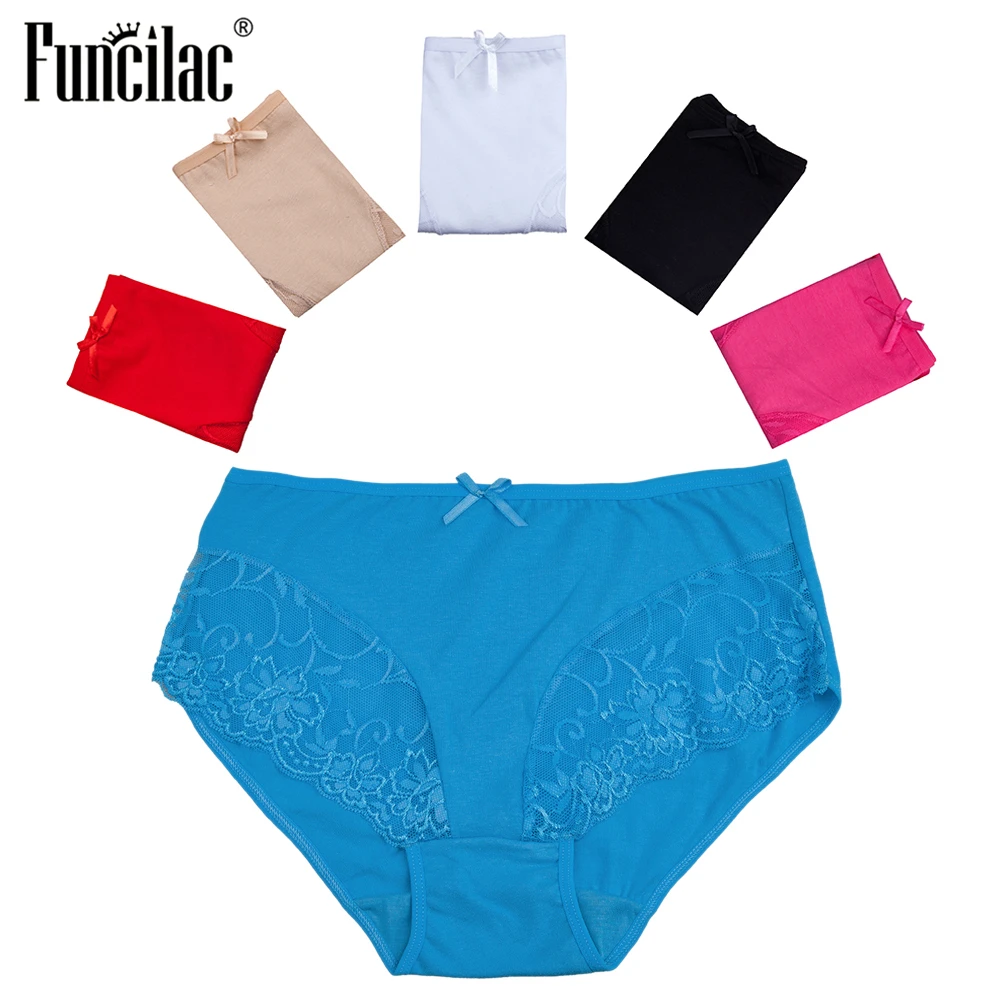 

FUNCILAC Underwear Women Sexy Lace Panties Solid Female Plus Size Knickers Briefs For Women Mid Rise Underpants 6 Pcs/Lot