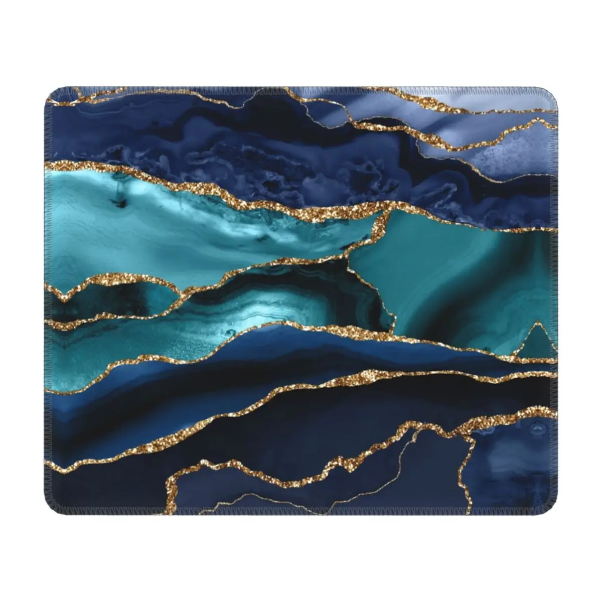 

Glamour Ocean Blue Marble Bohemian PC Desk Mouse Pad Mousepad With Stitched Edges Rubber Texture Geometric Mouse Mat for Gaming