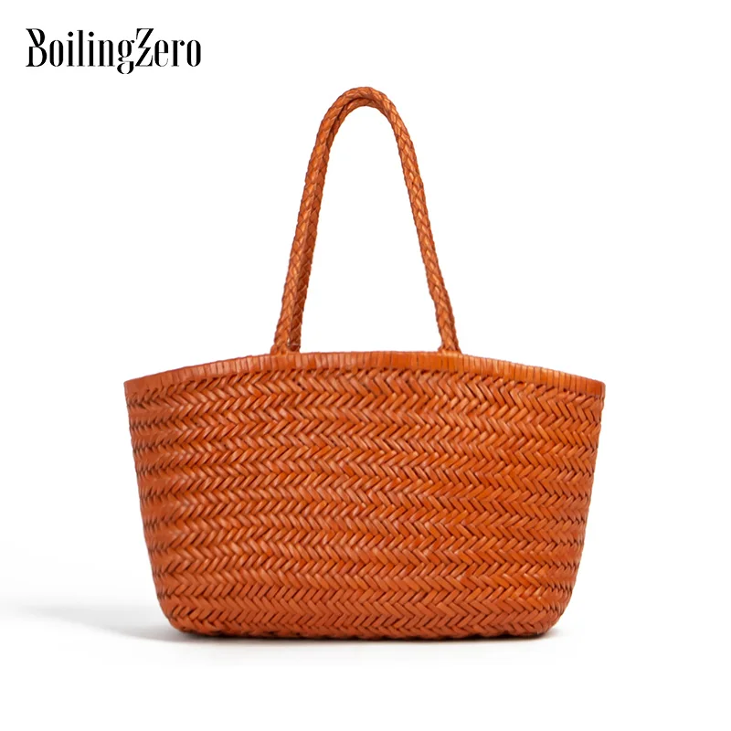 

Женская плетеная кожаная сумка ручной работы, женские сумки-тоуты ручной работы, коричневые кожаные сумки из телячьей шкуры на одно плечо в ...