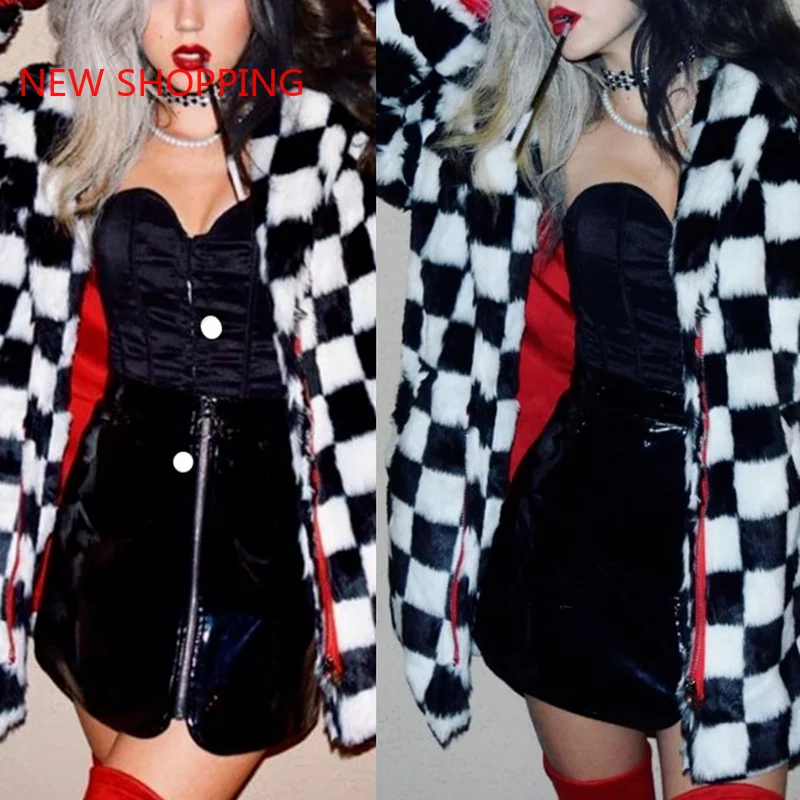 Женская свободная куртка Goth в стиле панк черно-белая клетчатая с длинным рукавом