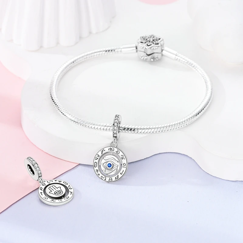 Женский браслет из серебра 925 пробы с синим орнаментом