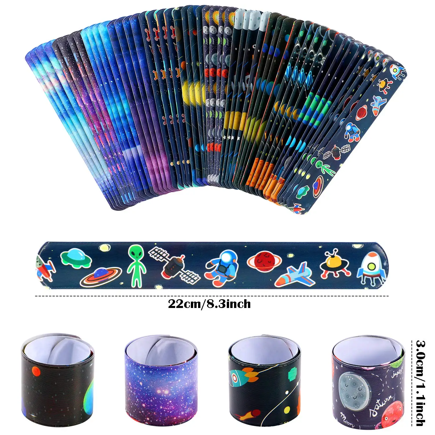 

24Pcs Space Birthday Slap Bracelets Solar System Theme Party Supplies Planet Alien Prize Snap Band for Kids Birthday Gifts