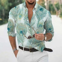 harajuku feather 3d print shirts for men fashion designer casual shirts long sleeve tops mens prom cardigan clothing