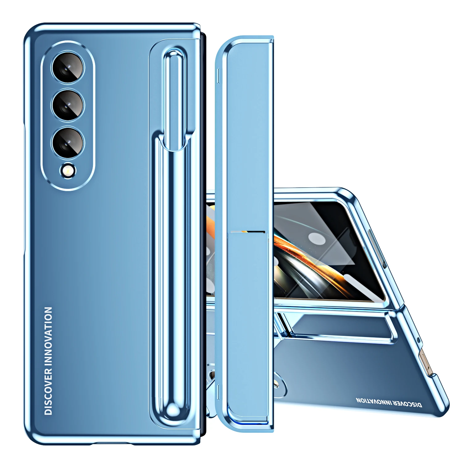 Plating Kickstand Leather Case For Samsung Galaxy Z Fold 4 3 5 Full Protection Shockproof Magnetic Credit Card Slot Wallet Cover