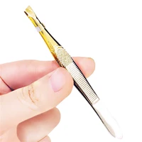 1pc professional eyelashes tweezer eyebrow hair removal flat tip tool stainless steel makeup beauty tool sliver