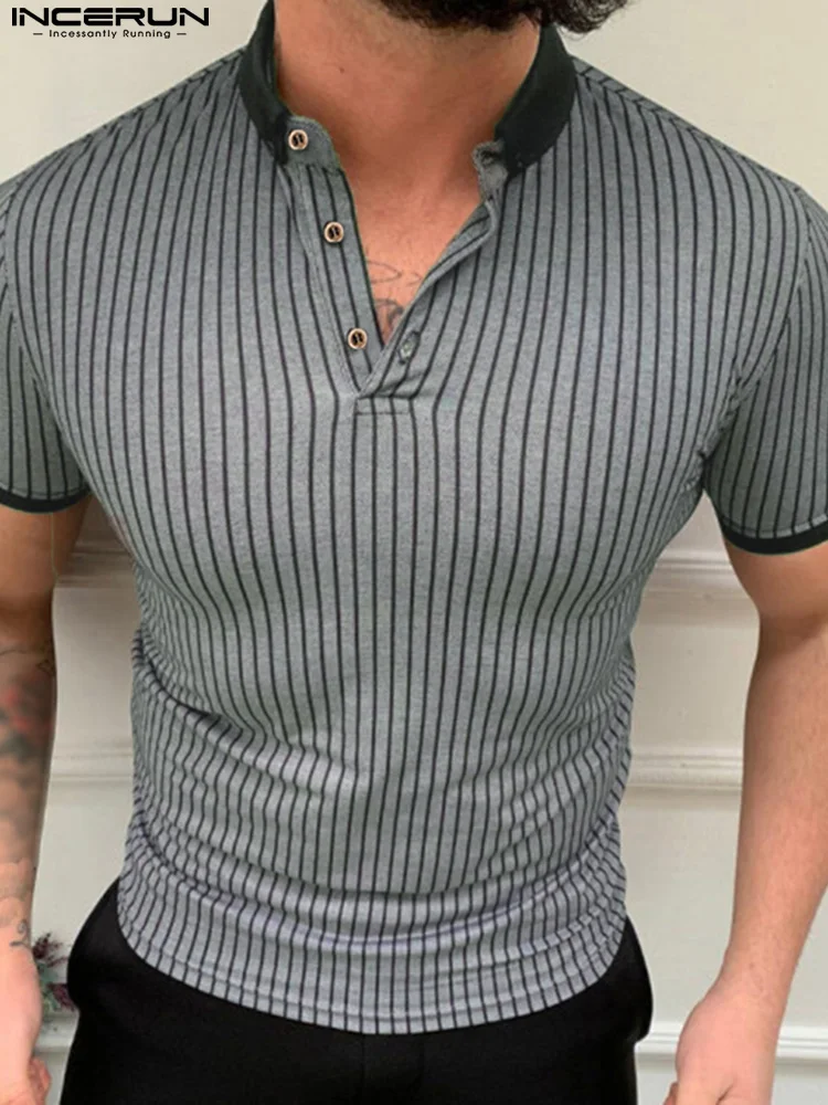 

Fashion Well Fitting Men's Short Sleeve Shirts Stylish Male Striped Printign Stylish Male Leisure Blouse S-5XL INCERUN Tops 2022