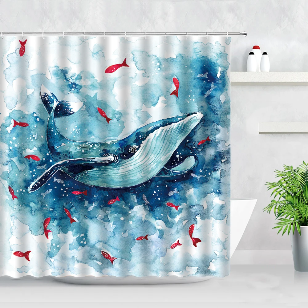 

Shower Curtain Fantasy Cartoon Home Funny Astronaut Whale Decor Aesthetic Kids Bathroom Shower Curtain with Hook Partition