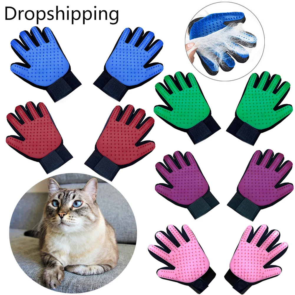 

Dropshipping Cat Hair Remove Gloves Pet Grooming Glove Gentle Deshedding Brush Glove Effective Massage for Dog Cat