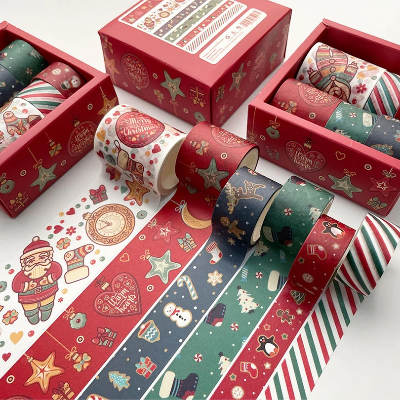 

6Rolls Christmas Washi Tape Set Journal Supplies Washitape Merry Christmas Decorative Adhesive Tape Scrapbooking Masking Tape