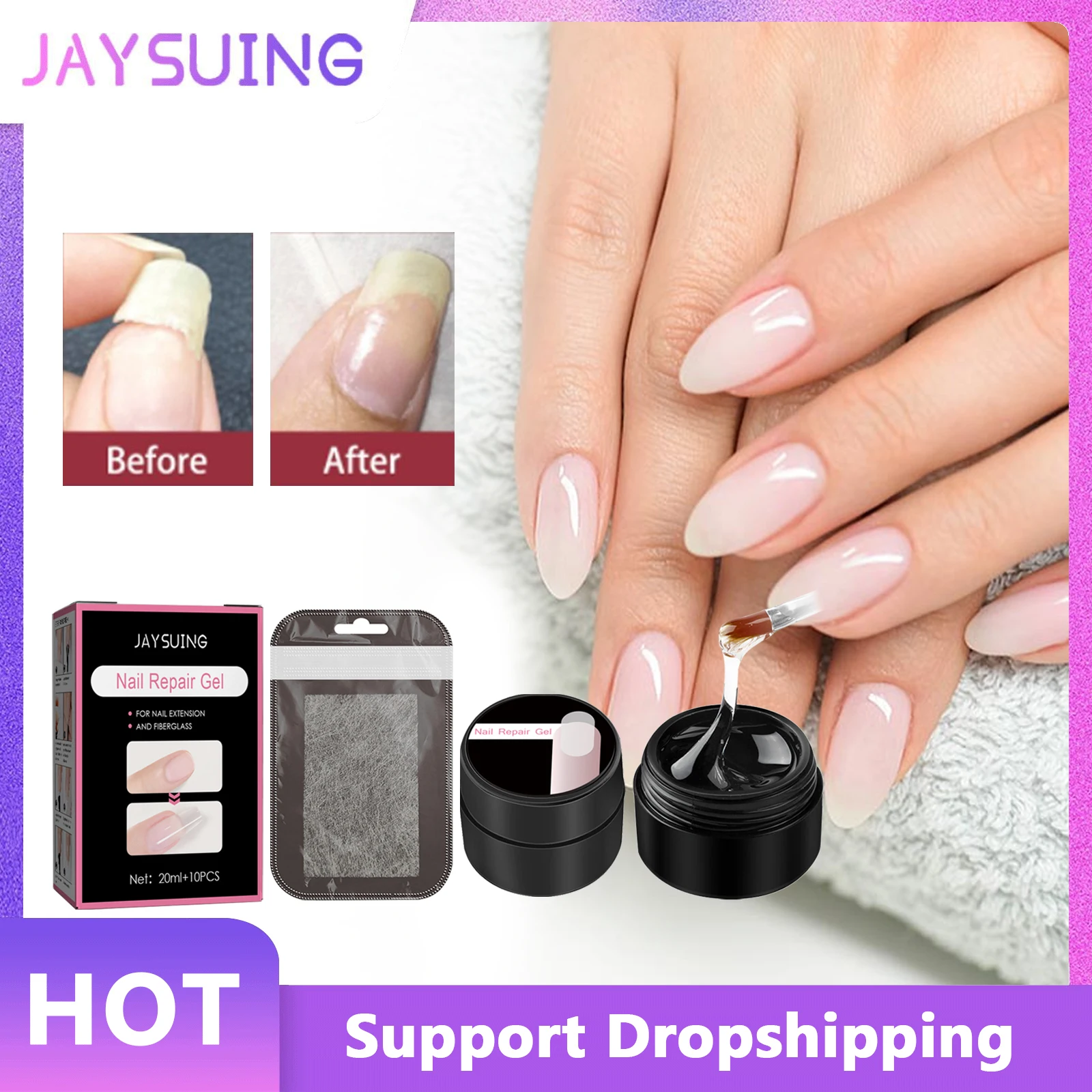 

Jaysuing Nail Repair Gel Fiber Extension Gel Set Repair Cracked Broken Nails Extending Crystal Silk Clear Polish Nail Care 20ml