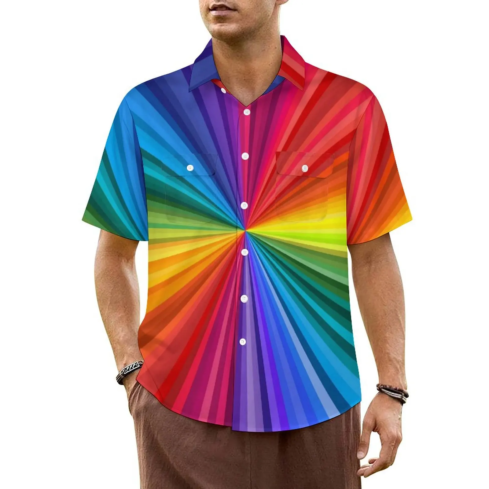 Цветная летняя рубашка для мужчин Пляжная Повседневная с радужным принтом