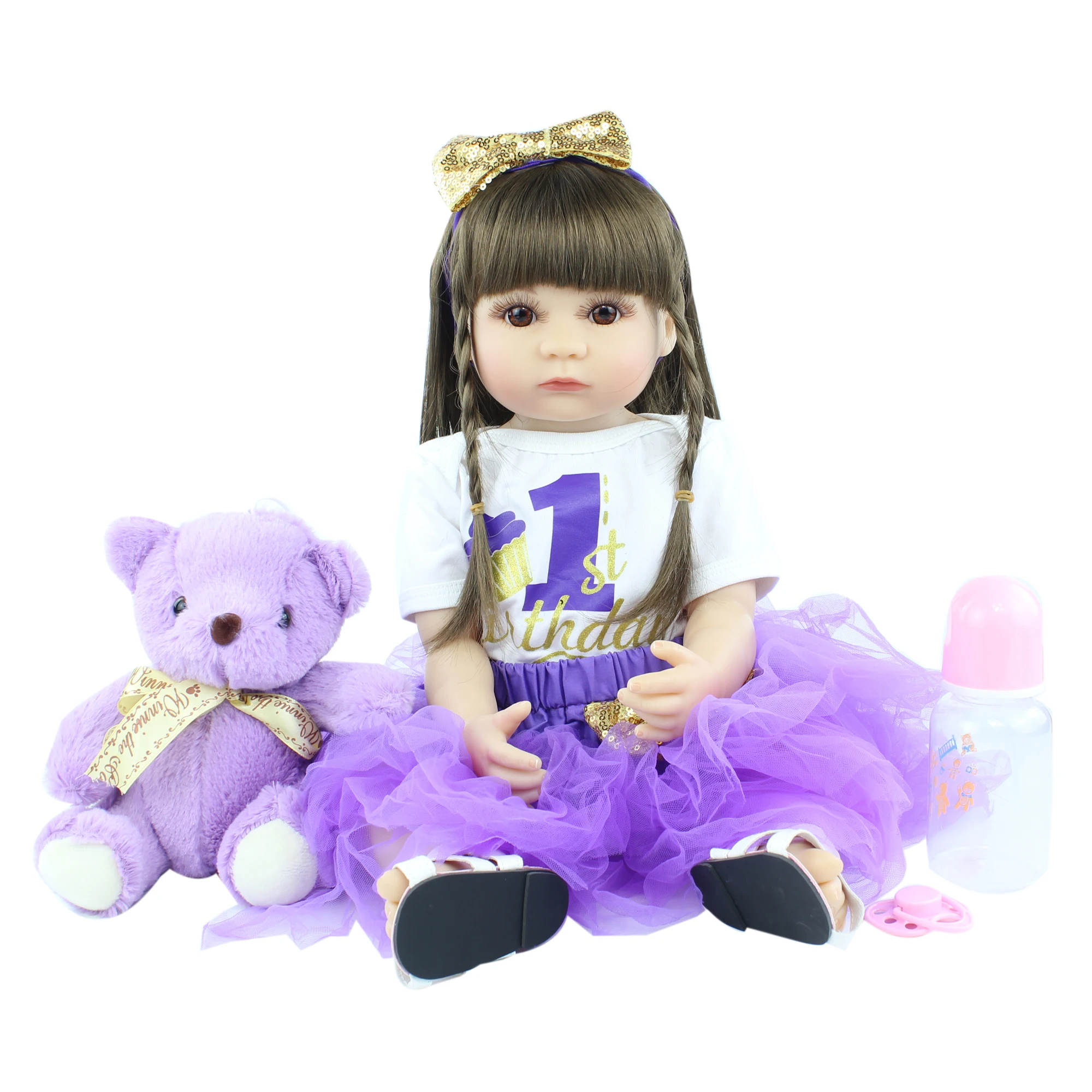 

55 CM Full Silicone Reborn Baby Doll For Girl Like Real Vinyl Bebe Boneca Kid Dress Up Birthday Gift Popular Bath Toy