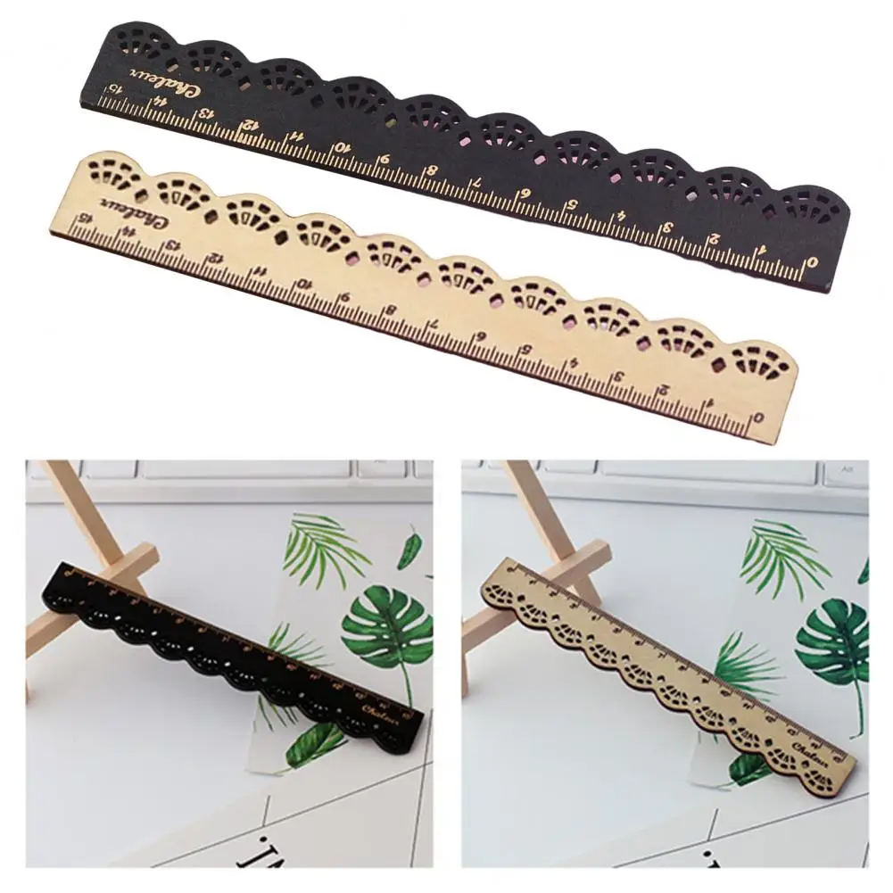 

2Pcs Student Ruler Excellent Cute Wooden Lace Design Ruler Mini Kids Ruler